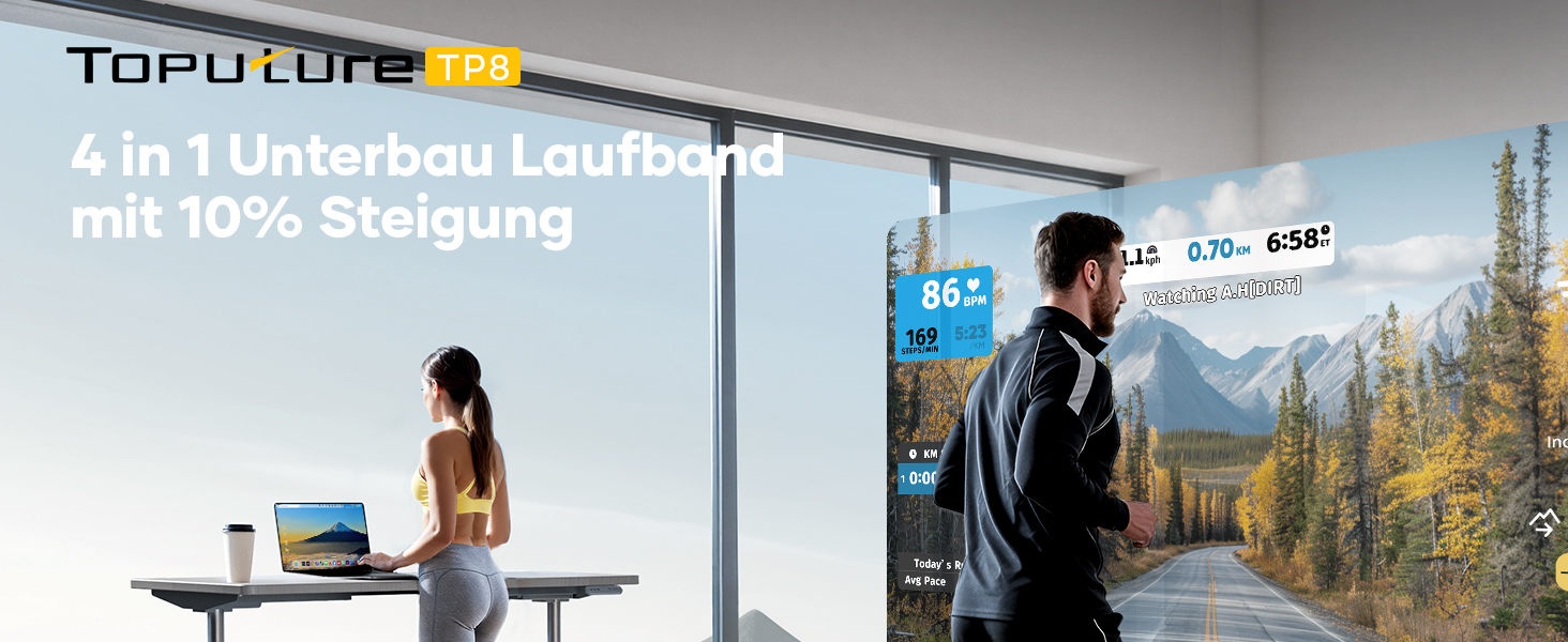 Бігова доріжка для дому Laufband з кутом нахилу 10%, 1-10 км/год, під стіл, 3.0 к.с., тихий мотор, електрична, LED-дисплей, пульт ДУ, додаток, срібляста