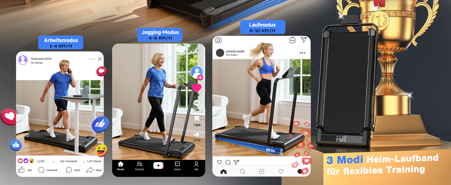 Бігова доріжка для дому HomeFitnessCode з нахилом та електроприводом - компактний тренажер Walkpad до 10 км/год, чорний