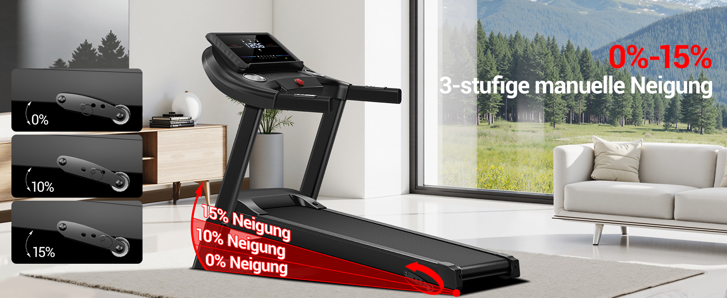 Бігова доріжка CURSOR для дому з автоматичним нахилом 20%, 14 км/год, LED-дисплей, 3.5 к.с., макс. 180 кг, чорна