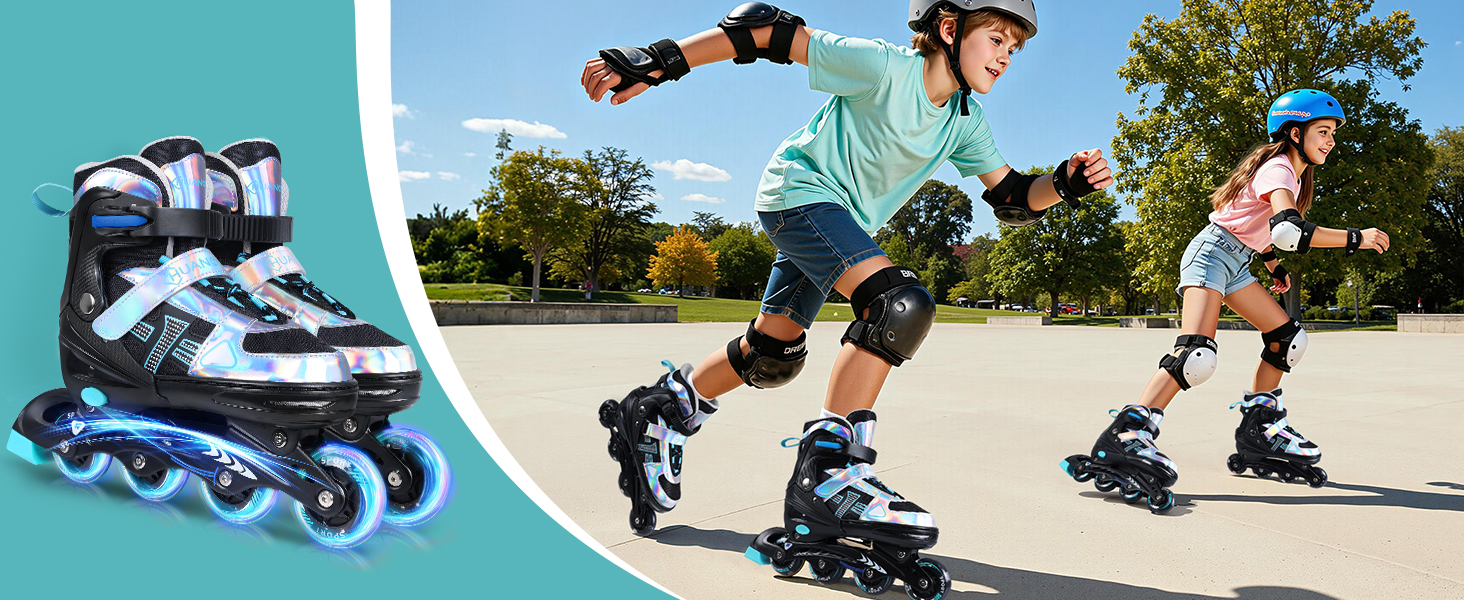 Регульовані роликові ковзани-ролики для дівчаток та хлопчиків, підшипники ABEC 7, високопружні PU колеса, алюмінієва рама, для вулиці, залу, дітей та дорослих