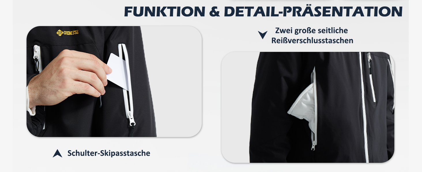 Чоловіча лижна куртка GEMYSE з інтегрованими лямками та капюшоном. Тепла зимова куртка, водонепроникна вітрозахисна куртка для сноубордингу та походів. Колір: хакі.