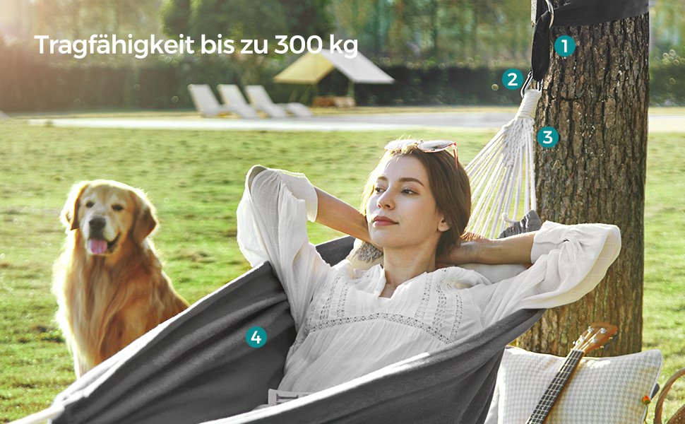 Гаммак SONGMICS 210x150см, подвійний, 300кг, сірий - для тераси, балкону, саду, кемпінгу
