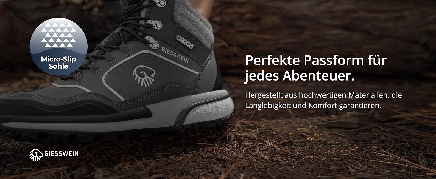 Чоловічі водонепроникні трекінгові черевики Giesswein Wool Cross X Alpine - зручні та теплі, з 100% мериносової вовни, для хайкінгу та походів, чорний колір, 45 EU