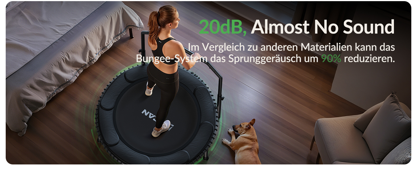 Міні-батут BCAN для дорослих, 102/122 см, до 204/250 кг, з бунжеєвими тросами, регульованою ручкою, стабільний, тихий, для дому та вулиці, тренування всього тіла, релаксація, зелений (122см, 122см-чорний з м'якою обшивкою)