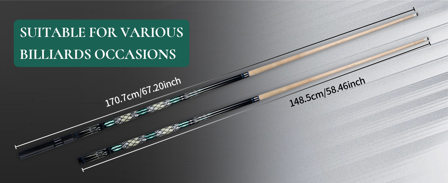 Kmise Professional Pool Queue Stick: професійний кий для більярду з канадського клена з низькою деформацією та телескопічним подовженням з вуглецевого волокна, комплект з шкіряною сумкою та аксесуарами для більярду, 538 г (зелений)