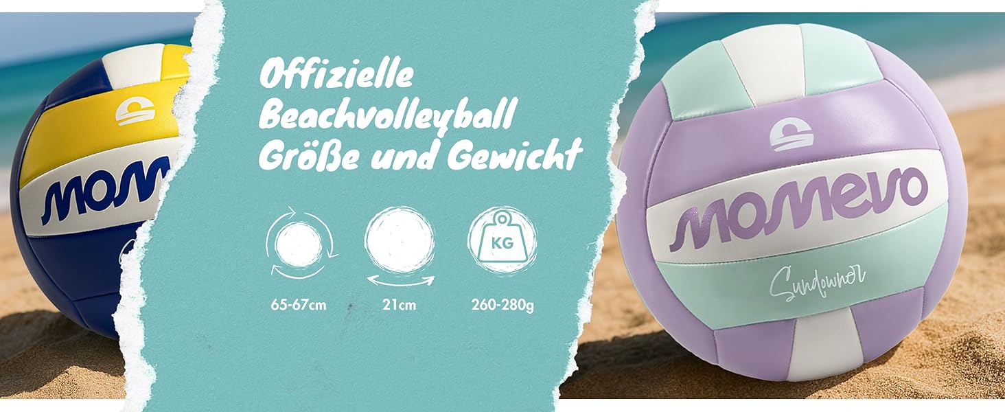 М'яч для волейболу Momevo Beachvolleyball, розмір 5, сертифікований DVV, м'яка поверхня, ідеальний для пляжного волейболу, спорту на піску, подарунчий набір з насосом Pastel