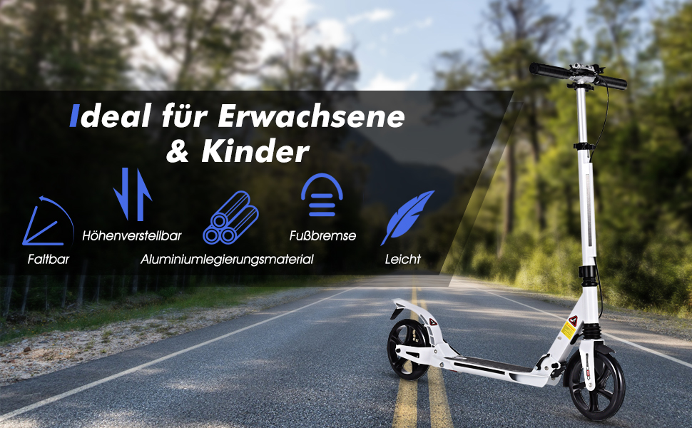 GYMAX Станкер для трюків (вікові обмеження: діти та дорослі), розкладний, з колесами 200 мм, подвійна підвіска, дзвінок та ремінь для перенесення, до 100 кг, блакитний