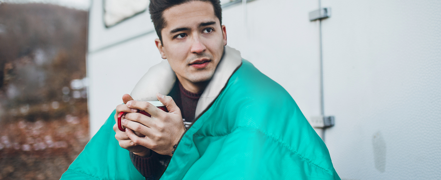 Спальний мішок Bessport фланелевий для кемпінгу 3-4 сезони -10°C-20°C | Зимовий, легкий, водонепроникний та теплий для дорослих та дітей, для подорожей з рюкзаком, кемпінгу, походів та подорожей. Фланелевий, блакитний, зелений (-5℃)