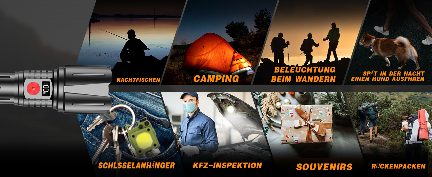 Ліхтар LED BEYSTE 1000000 Люмен, тактичний, водонепроникний, USB-C, для активного відпочинку та надзвичайних ситуацій, чорний