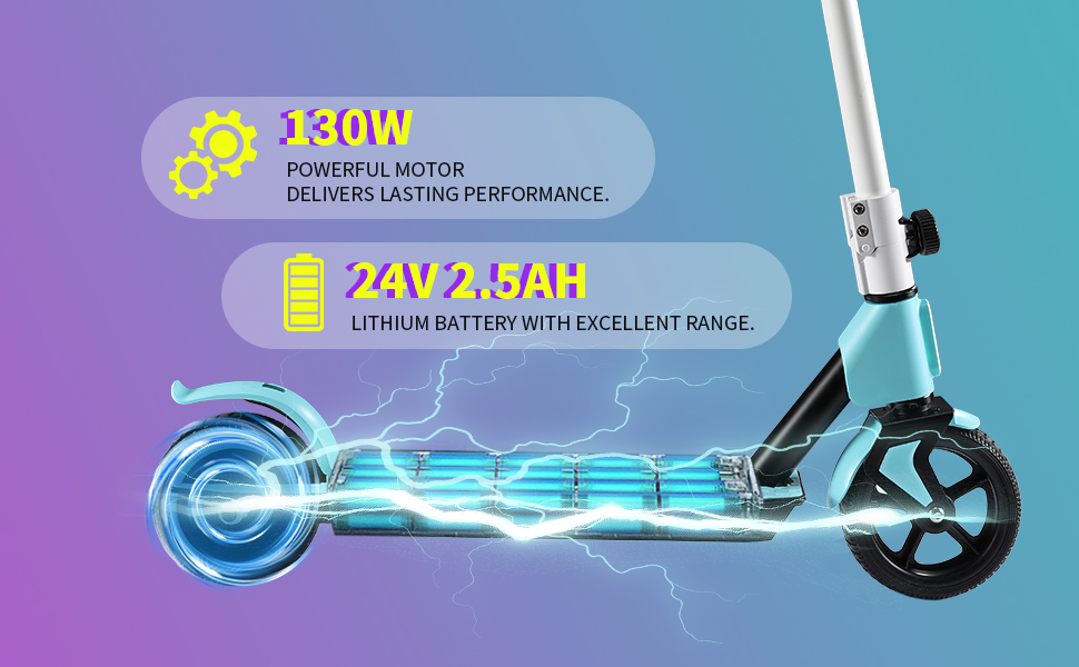 Самокат електричний дитячий 6-12J, 180Вт, 8км, LED, складний, регульований