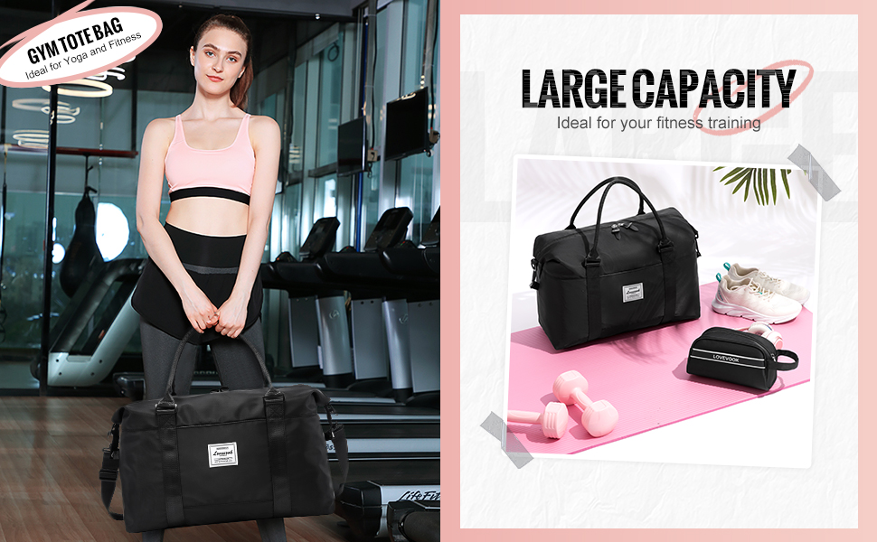 Спортивна сумка LOVEVOOK для жінок: дорожня, базова, для плавання, фітнесу, клініки, 30L, чорна