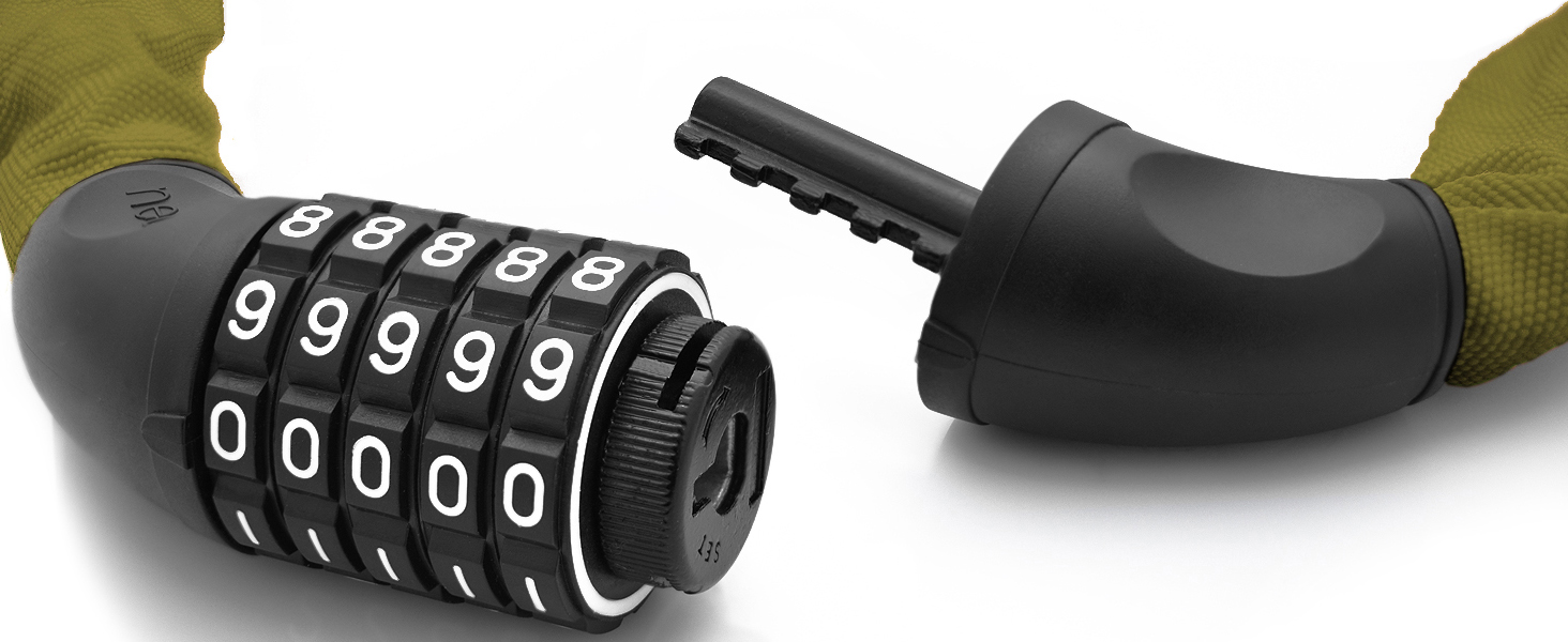 Велосипедне замкове обладнання Nean: ланцюговий замок з кодом, 6 мм, 900 мм, зелений