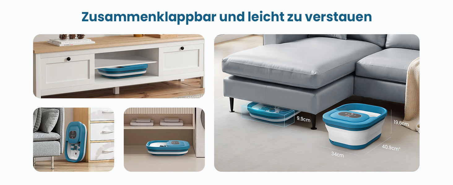 Зручне ванночка для ніг Comfier з масажем, підігрівом та функцією бульбашок | Складаний масажер для ніг | Вібрація, функція бульбашок, таймер, пемза для педикюру, 35°C-48°C, 8 Shiatsu роліків (Чорний, Синій)