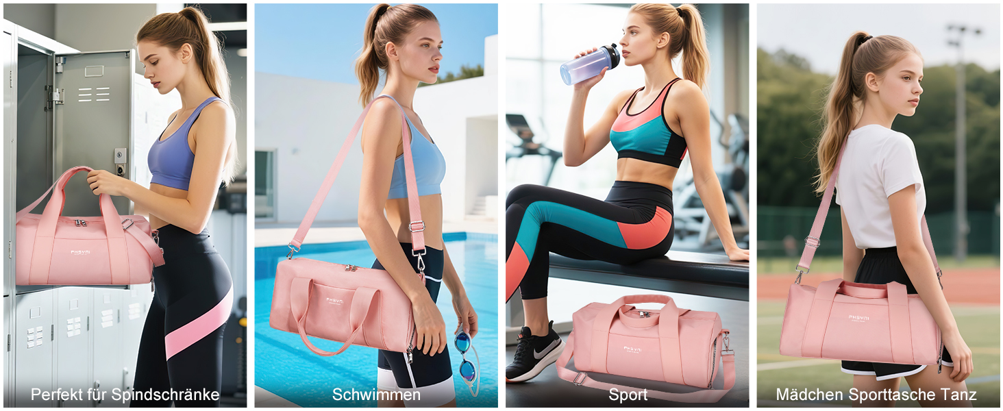 Спортивна сумка 16 дюймів для жінок та дітей з відділенням для взуття та водонепроникним розділенням. Ідеальна для фітнесу, танців, плавання та подорожей (рожева)