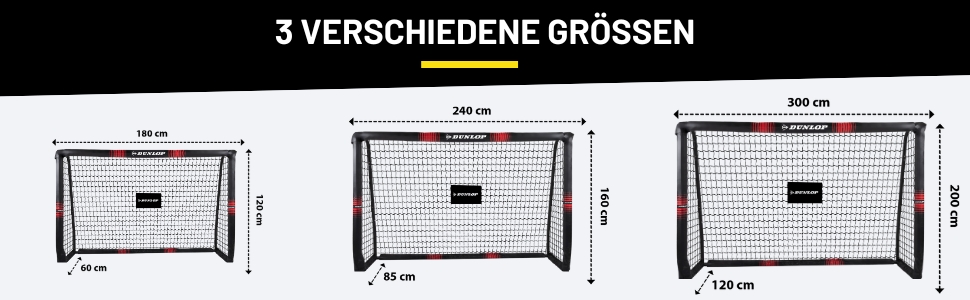 Футбольні ворота Dunlop 240x160x85/120x300x200 см, металеві, тренувальні, для всіх вікових груп, легка збірка, чорні/червоні