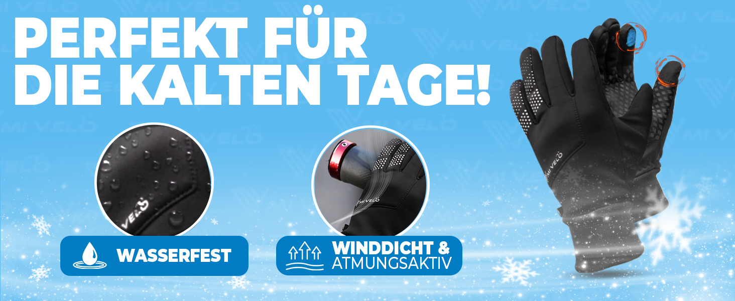 Велосипедні рукавички MIVELO для чоловіків та жінок - водонепроникні з Ergo-Pad, сумісні з сенсорними екранами, зимові та перехідні рукавички, чорний колір, розмір L, для осені/весни