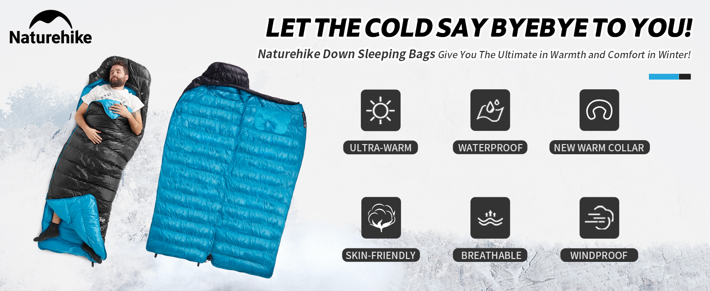 Сплячий мішок Naturehike 750FP, 4-сезонний, теплий зимовий, ультралегкий, компактний, з компресійним мішком для кемпінгу (CW700/Чорний/L)