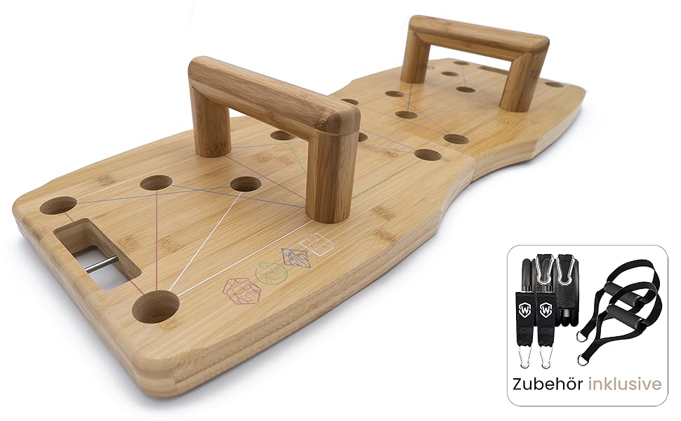 Дошка для віджимань Amplitude Pro з бамбука - преміум якість, 81 см | Складана, стабільна + гумки + інструкція 30 в 1