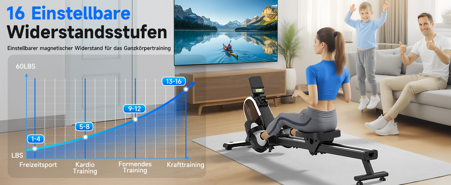 Гребний тренажер CHAOKE для дому, 2026 року, тихий магнітний, сумісний з додатком, 16 рівнів опору, покращені подвійні рейки, витримує до 160 кг (колір: коричневий)