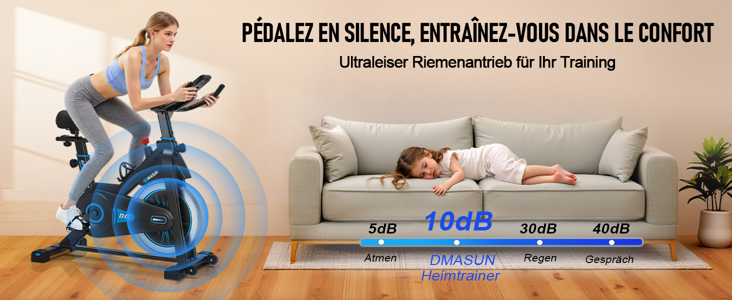 Велотренажер DMASUN з магнітним опором, тихий та стабільний, ергометр з сумісністю з додатком та LCD-монітором, покращений велотренажер для дому, 180 кг, блакитний
