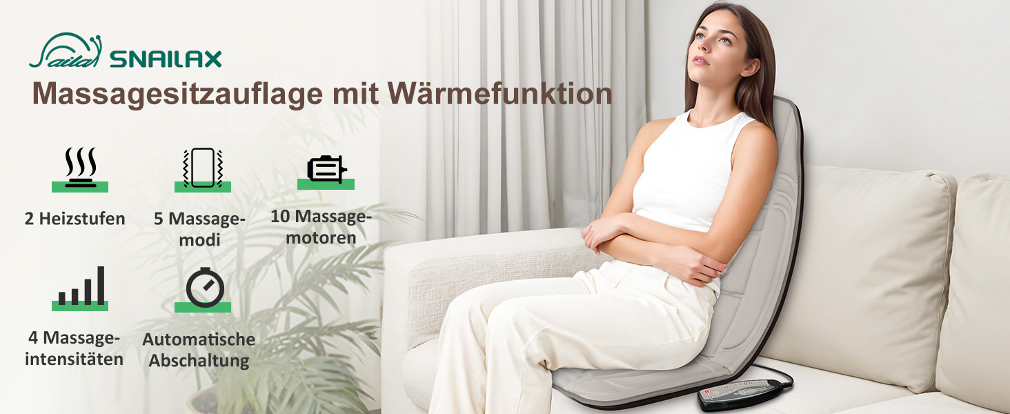 Масажне сидіння Snailax з підігрівом та вібрацією: 10 моторів, для спини та шиї, для дому та офісу, Бежевий