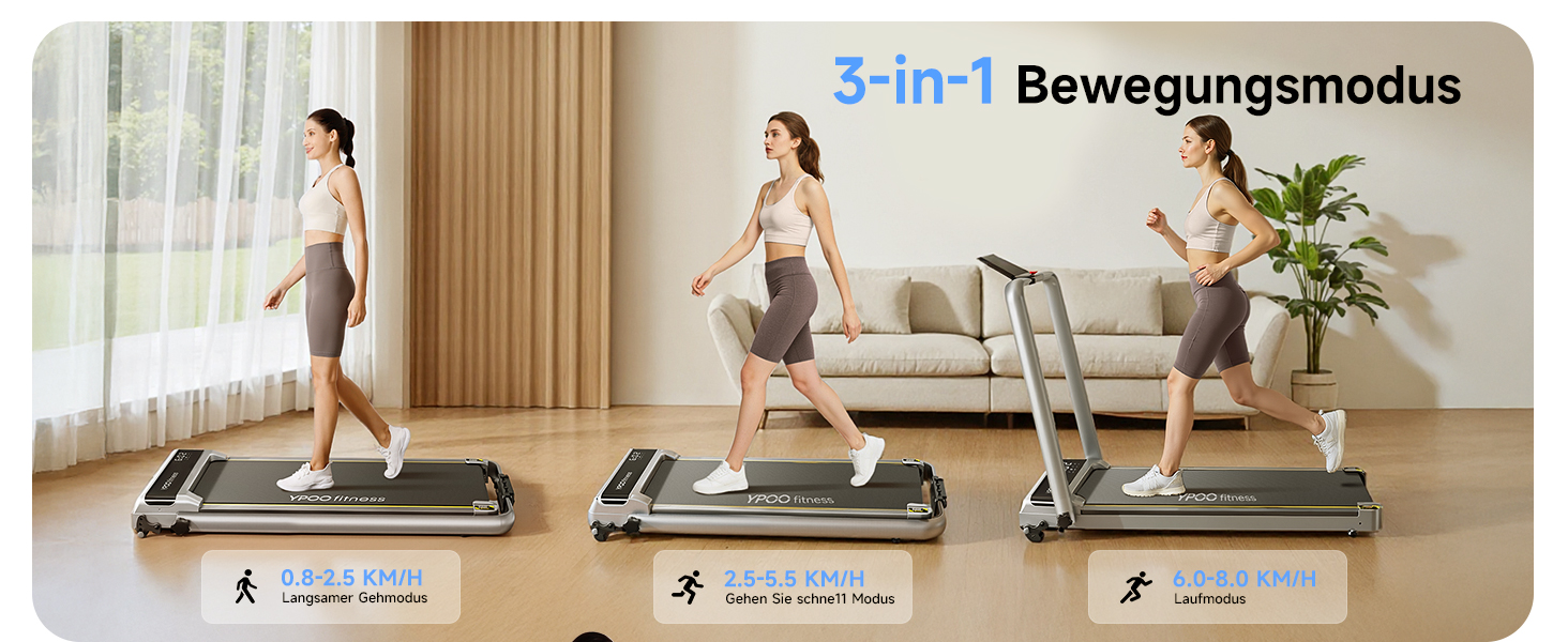 Лягувальне бігове полотно YPOO з регулюванням нахилу, 140 кг, тихе для дому/офісу, швидкість 0.8-8 км/год, з LED-дисплеєм, пультом та APP