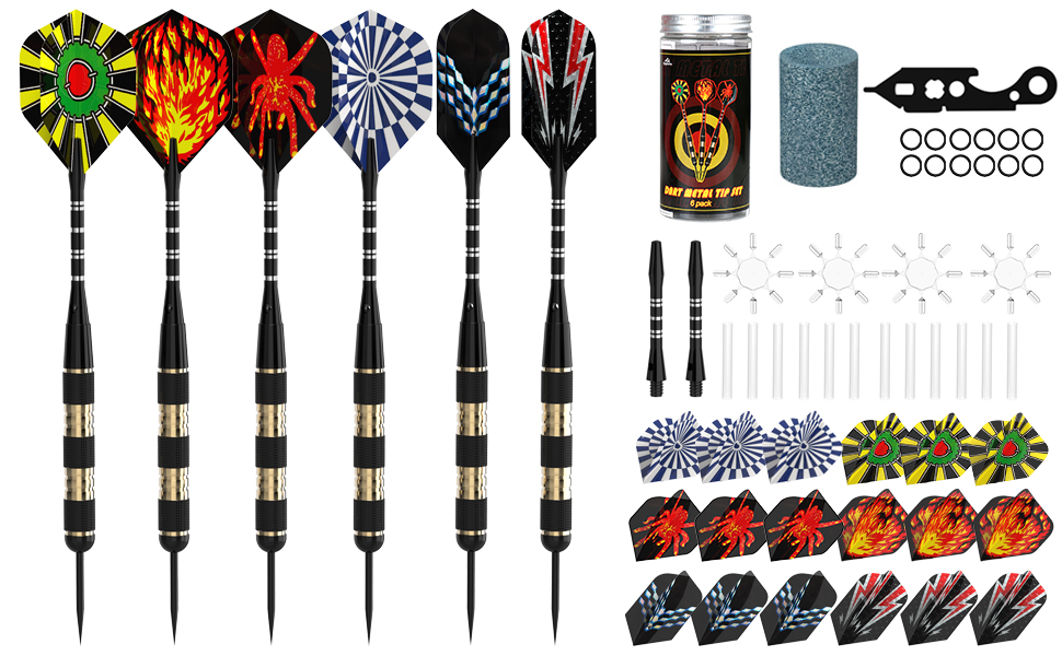 Професійні дротики Alyoen Metallspitze (6 шт) 20/24/26 г з алюмінієвими стеблями, пір'ями, точилом та захистом для польотів