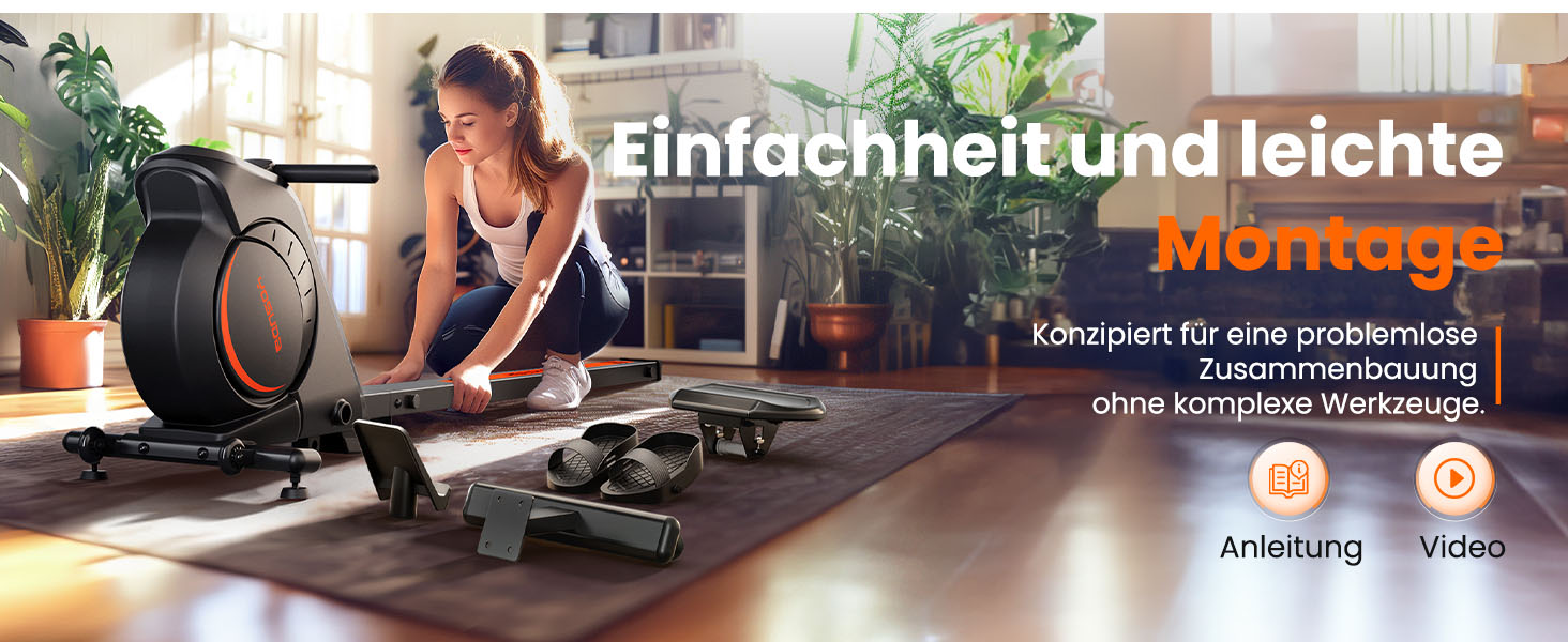 YOSUDA 02-Magnetic Pro: Гребний тренажер для дому, ультратихий, з магнітним опором, 16 рівнів, LCD-дисплей, компактний, до 160 кг