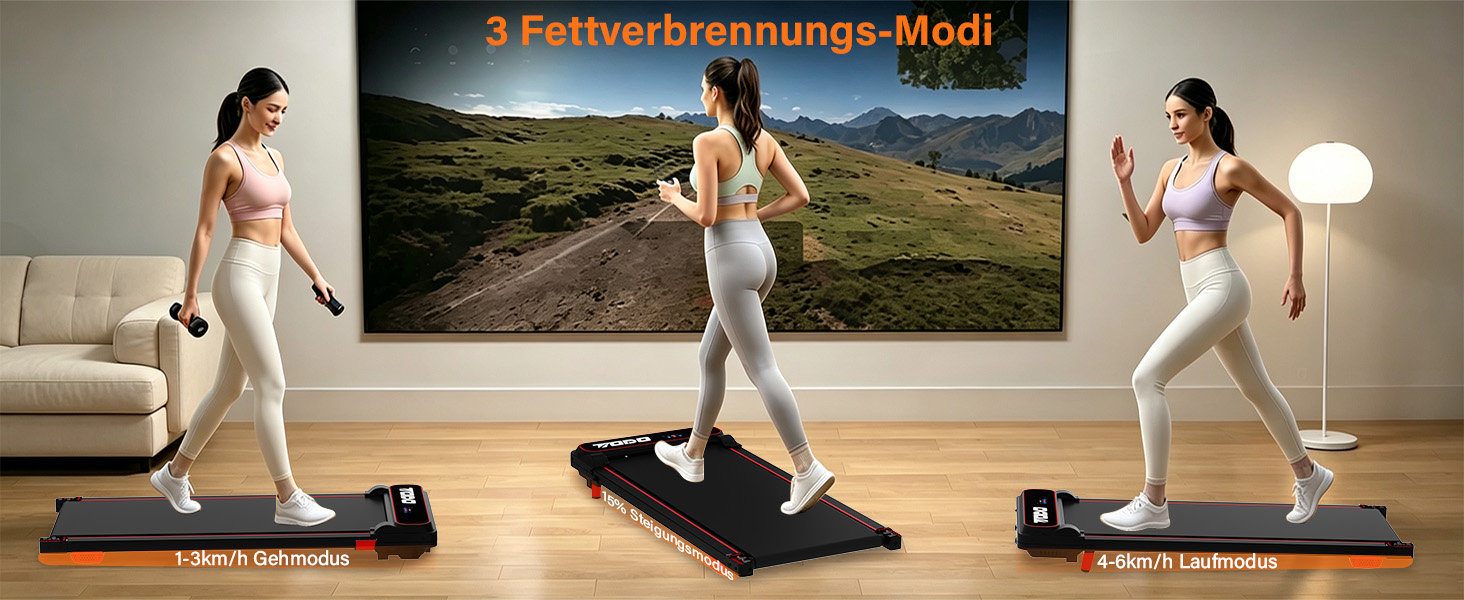 Дорожка для ходьби TODO Walking Pad, компактна бігова доріжка з нахилом для дому та офісу, швидкість 1–6 км/год, чорна