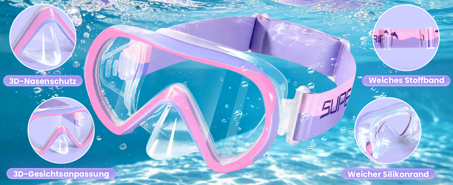 Набір для снорклінгу Supertrip SeaBlue L/XL (32-36 EU) для дітей: маска з панорамним оглядом 180°, ласти, трубка з клапаном
