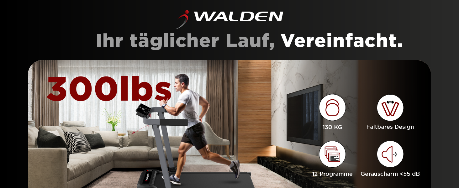 Електричний біговий тренажер Walden F2800 – складний, для дому та офісу, 2.5 PS, швидкість 1-10 км/год, 12 програм, LCD дисплей, фітнес та схуднення