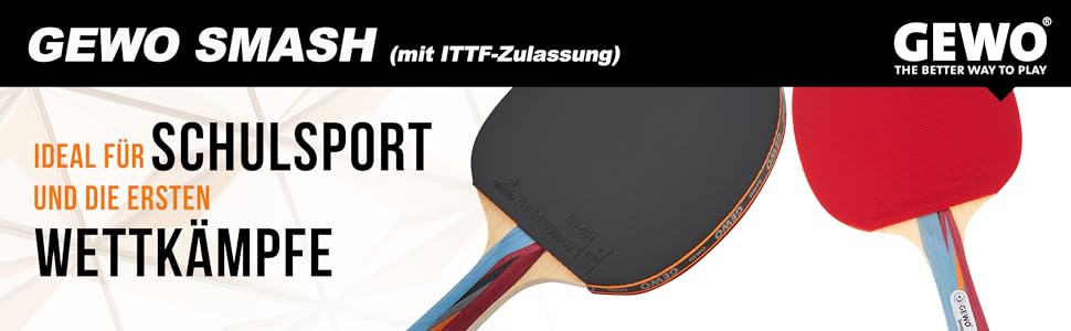 Ракетка для настільного тенісу GEWO SMASH - схвалена ITTF універсальна ракетка для дітей, повна ракетка для змагань з керованою гумою Thunderball 2 і високими обертальними властивостями, увігнута, губка 2,0 мм