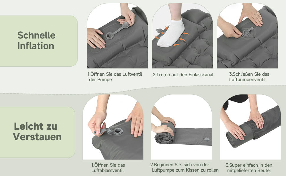 Килимок для кемпінгу HAUSPROFI Isomatte: ультралегкий надувний матрац з насосом та подушкою, для туризму, пляжу, відпочинку на природі (сірий)