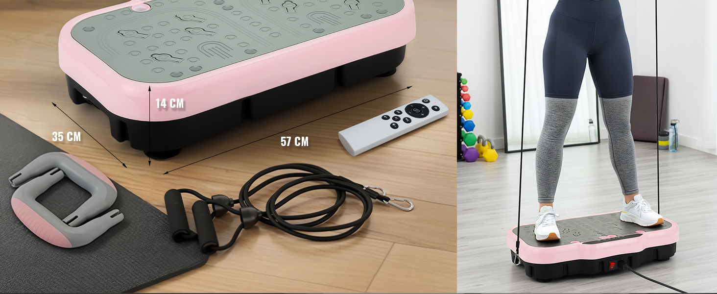 Віброплатформа для фітнесу та масажу ніг з ручками для віджимань, Bluetooth, LED-дисплеєм, пульта та гумками - 200 рівнів інтенсивності