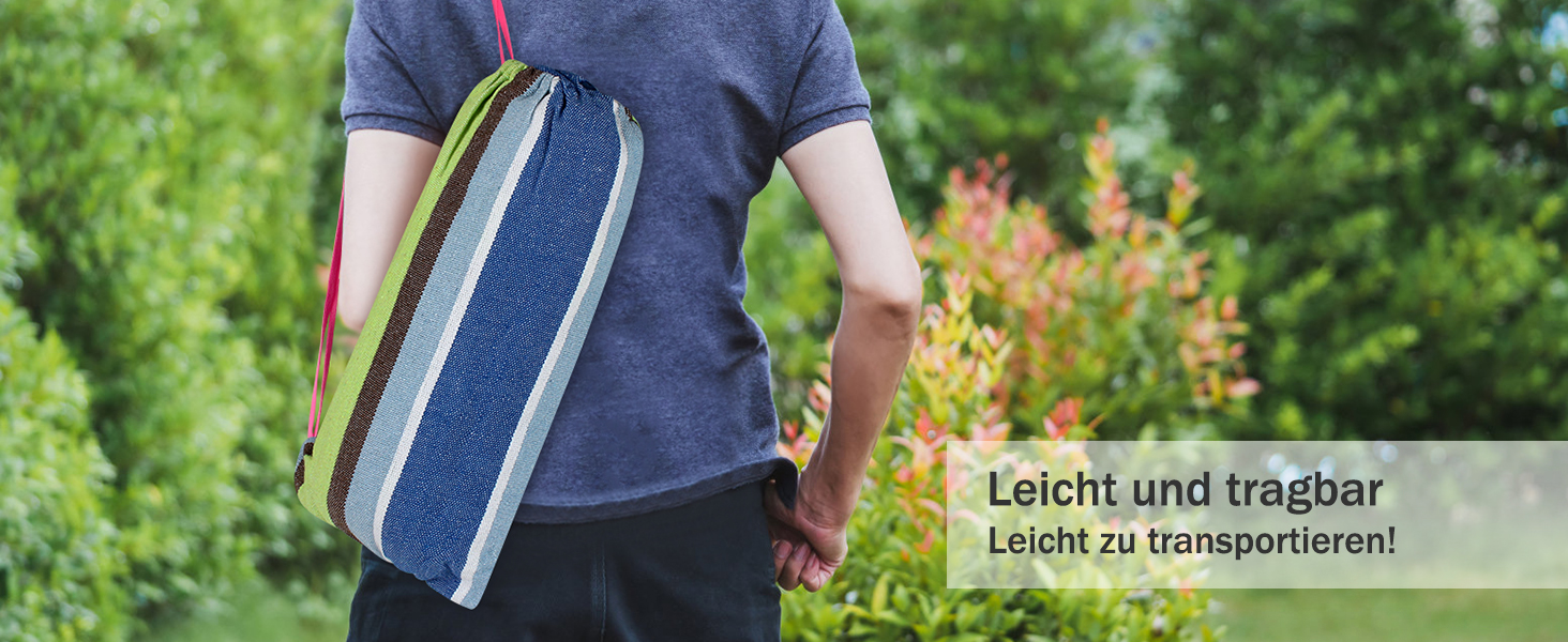 Гамак для відпочинку на природі: Outdoor, для кемпінгу, з дерев'яною перекладиною, ременями кріплення та сумкою. Підходить для дому, балкону, тераси, саду, подорожей з рюкзаком (світло-зелений)