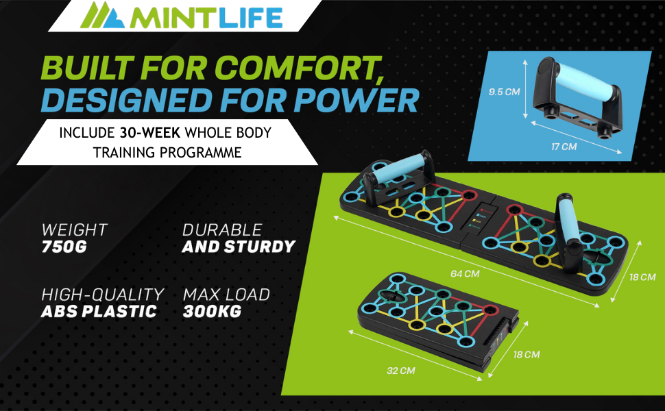 Дошка для віджимань Mintlife Power Press - портативна для дому та подорожей, з 30-тижневою програмою тренувань