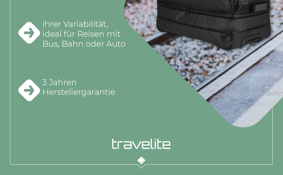 Валіза на колесах travelite, водостійка, м’яка сумка-баул 70 см, 98-119 л, чорна