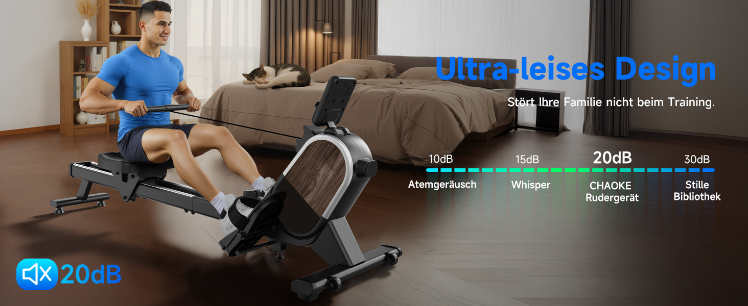 Гребний тренажер CHAOKE для дому, 2026 року, тихий магнітний, сумісний з додатком, 16 рівнів опору, покращені подвійні рейки, витримує до 160 кг (колір: коричневий)