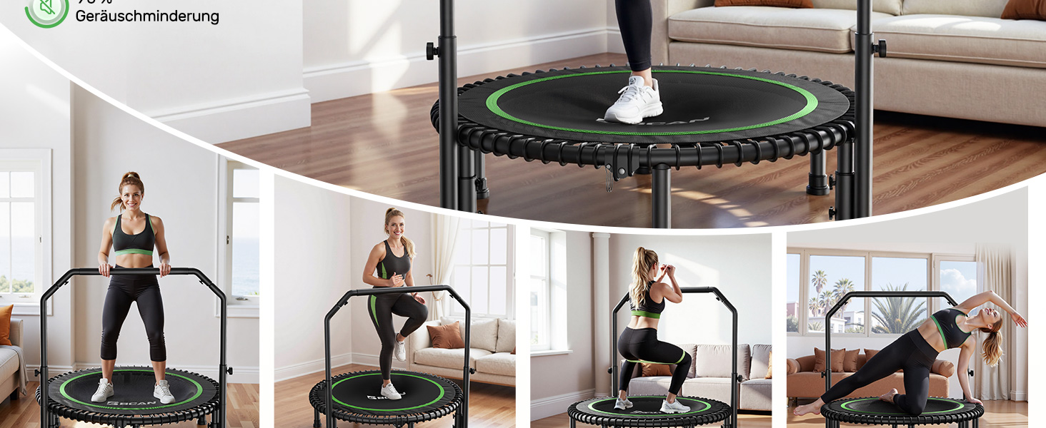 Міні-батут BCAN для дорослих, 102/122 см, до 204/250 кг, з бунжеєвими тросами, регульованою ручкою, стабільний, тихий, для дому та вулиці, тренування всього тіла, релаксація