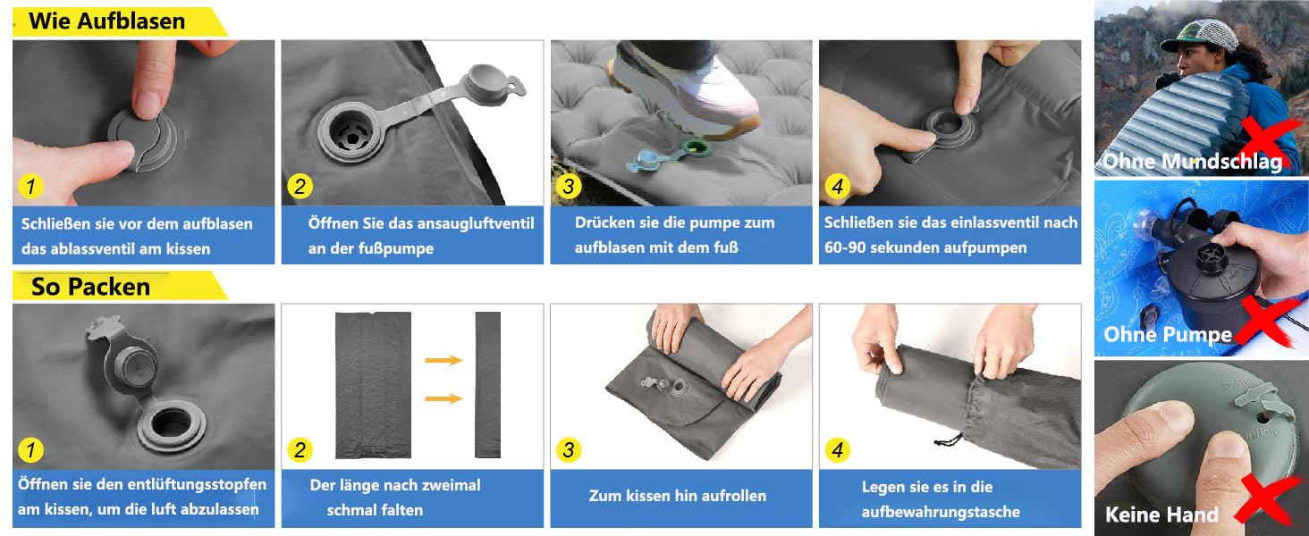 Двоспальний килимок для кемпінгу Doppel Isomatte: ультралегкий, 10 см, з самонадувною технологією та насосом, для відпочинку на природі, подорожей та піших прогулянок. Сірий колір.