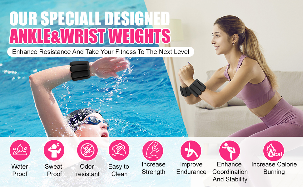 Набір обтяжень для зап'ястя та щиколотки (2 шт, по 0,5 кг) для фітнесу, йоги, танців, пілатесу, ходьби (чорний)