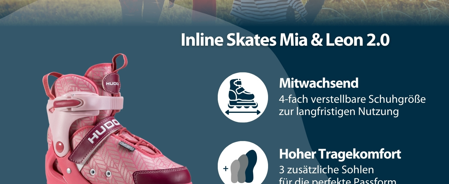 Інлайнери Hudora Mia / Leon 2.0 - ролики для дітей, підлітків та дорослих, регульовані, розміри 37-40