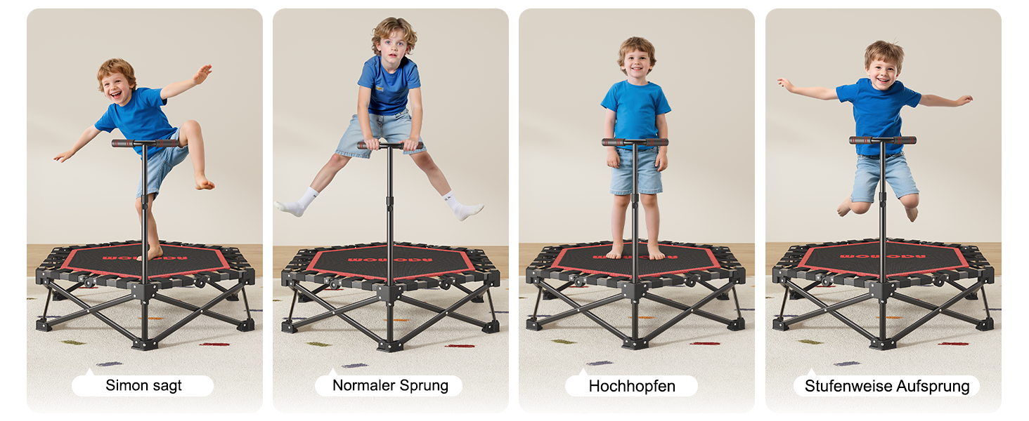 MOMODA Складний батут для фітнесу в приміщенні з ручкою, діаметр 106 см, червоний, для дітей та дорослих