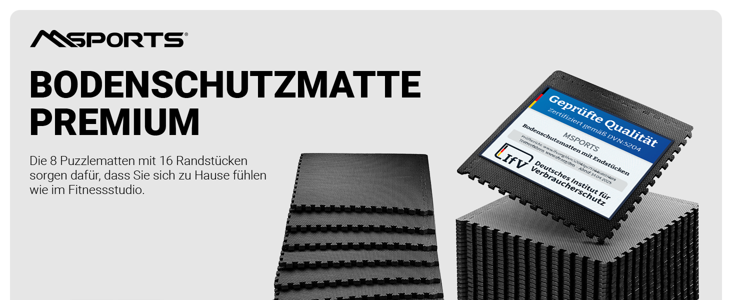 Набір захисних пазл-матів для підлоги MSPORTS Premium (8 шт, 3.2 м²) — протиковзаючий килимок для йоги, фітнесу та тренувань у домашньому залі, дизайн під світле дерево