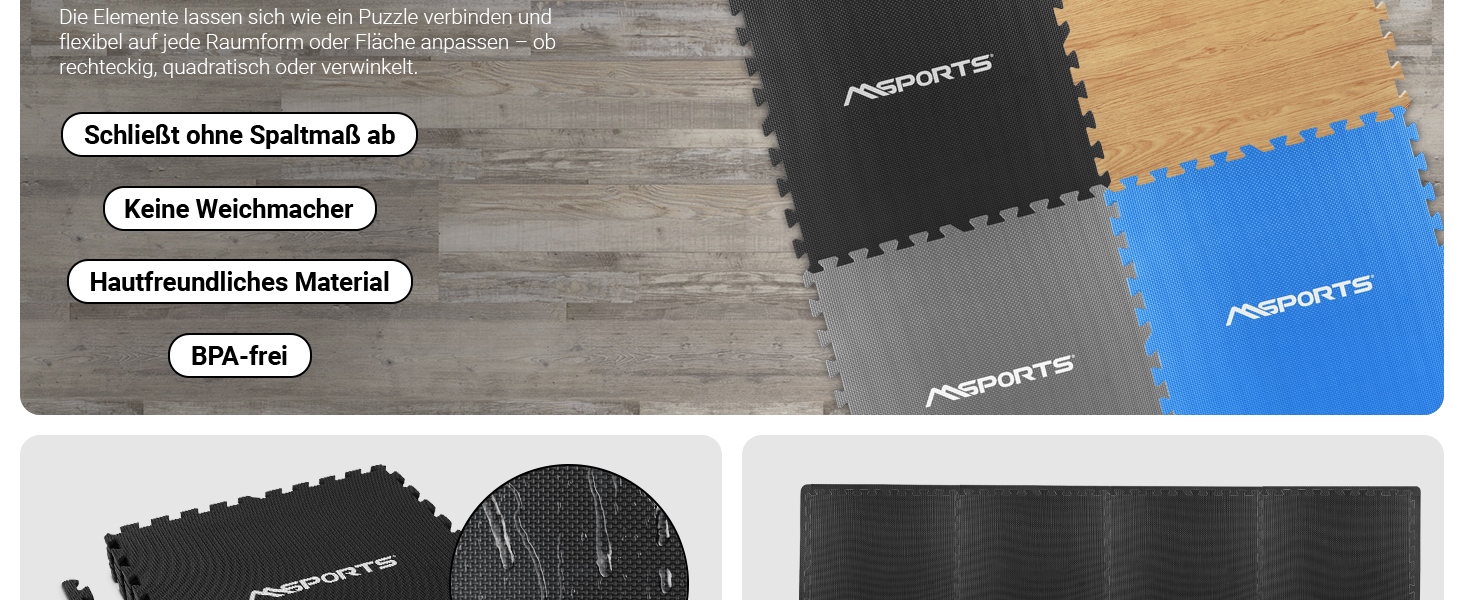 Набір захисних пазл-матів для підлоги MSPORTS Premium (8 шт, 3.2 м²) — протиковзаючий килимок для йоги, фітнесу та тренувань у домашньому залі, дизайн під світле дерево