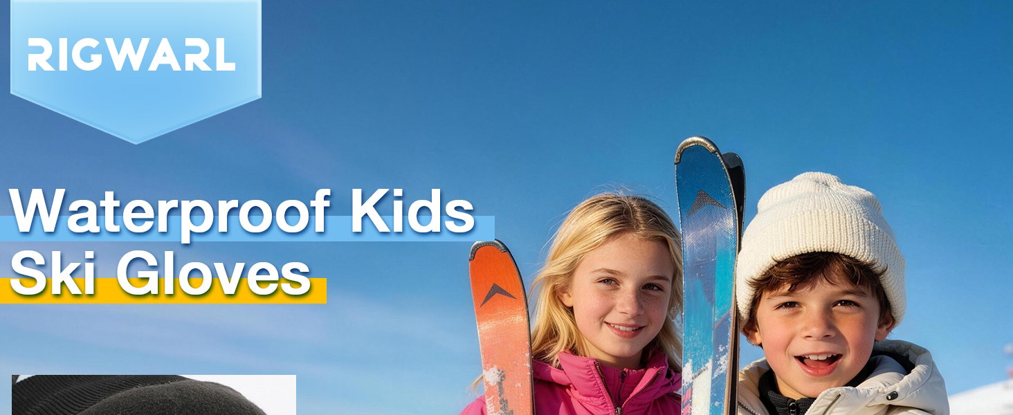 Дитячі гірськолижні рукавички RIGWARL для хлопчиків та дівчаток, водонепроникні та терморукавички від снігу, чорні, розмір Medium (5-7 років)