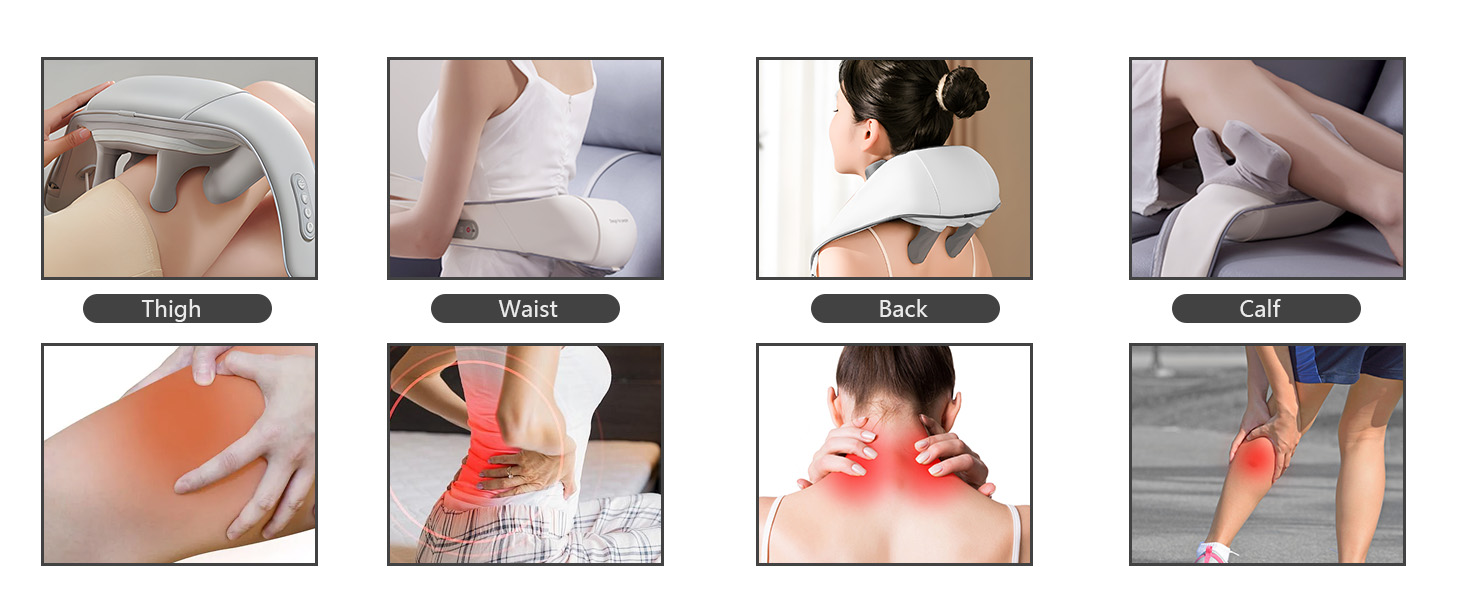 Електричний масажер для шиї та плечей Shiatsu з підігрівом, 4D масаж, бездротовий, для чоловіків та жінок, сірий A