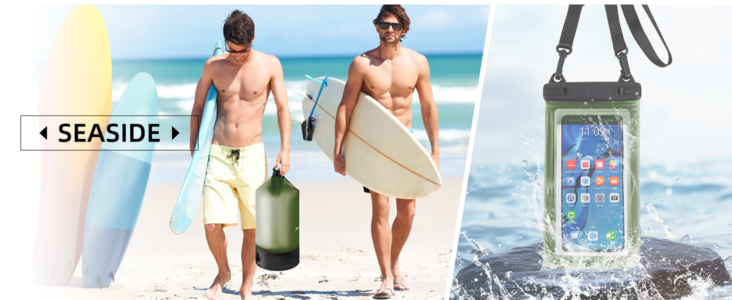 Водонепроникний мішок-сумок Dry Sack 20 л Roll-Top від GES, з кишенею для телефону, для каякінгу, човнів, походів, каное, рафтингу, плавання, кемпінгу та риболовлі (армійний зелений)