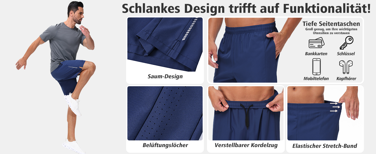 Шорти спортивні чоловічі літні швидкодрібні, для тренувань та занять у залі, з кишенями, дихаючі, комплект 3 шт. (чорний, світло-сірий, морський блакитний), розмір M