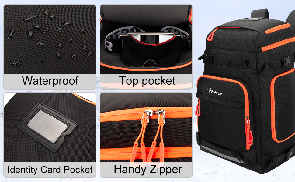 Чорний рюкзак для лиж та сноуборду HP з відділенням для шолома, 70L